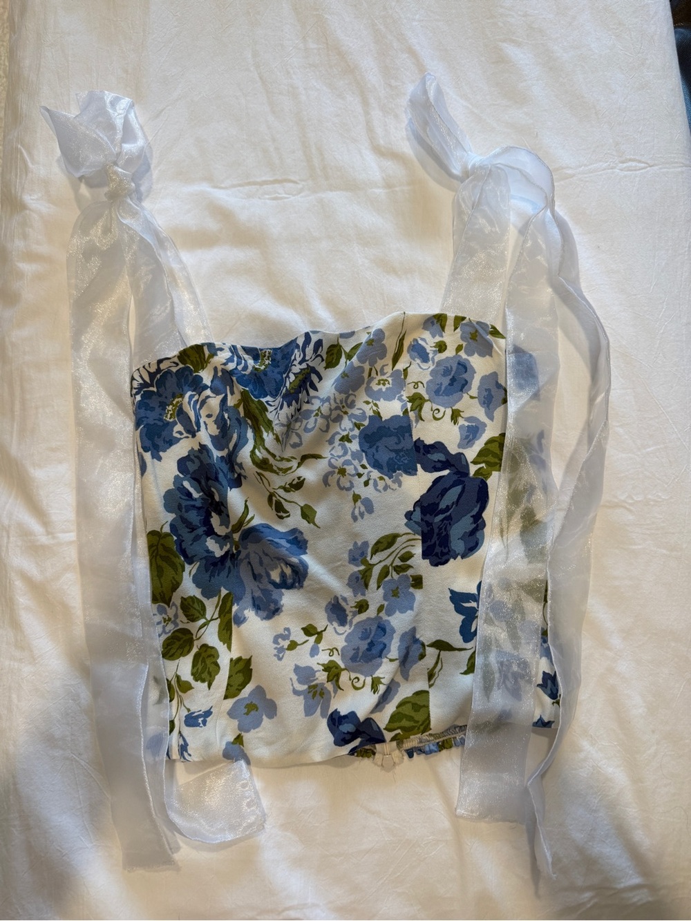 Reformation Blue Floral Tie-Strap Blouse Top